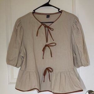 SHEIN Beige Blouse with Brown Ties